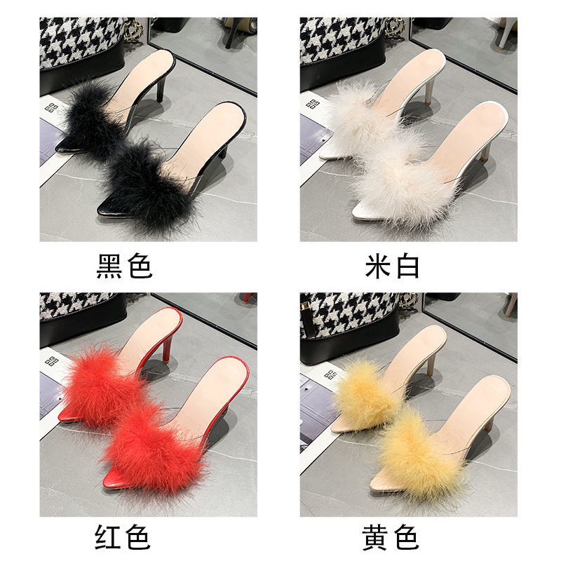 Giày Sandal Cao Gót Quai Chéo Phối Lông Size Lớn 35-43 41 Phong Cách Âu Mỹ Quyến Rũ