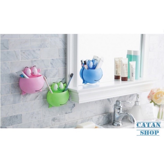 Combo 2 Hộp đựng, kệ treo bàn chải ếch con siêu cute, hít chân không tiện dụng
