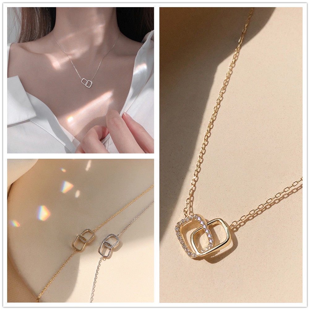 Vòng cổ Mặt Vuông Đính Đá Sang Trọng Làm Quà Tặng Cho Nữ