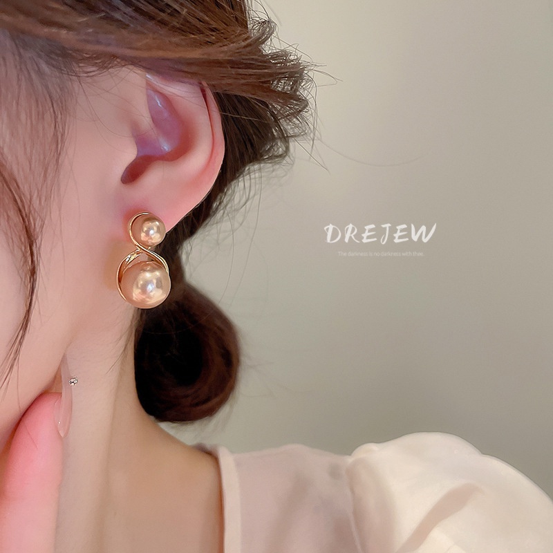 DREJEW Khuyên tai dáng tròn đính ngọc trai phong cách cao cấp