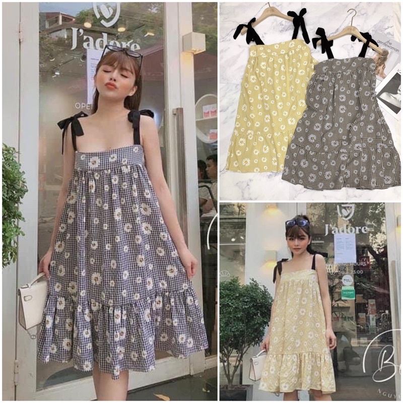 Đầm suông hoa cúc 2s bản to buộc nơ thiết kế💦video💦bầu bí bon chen