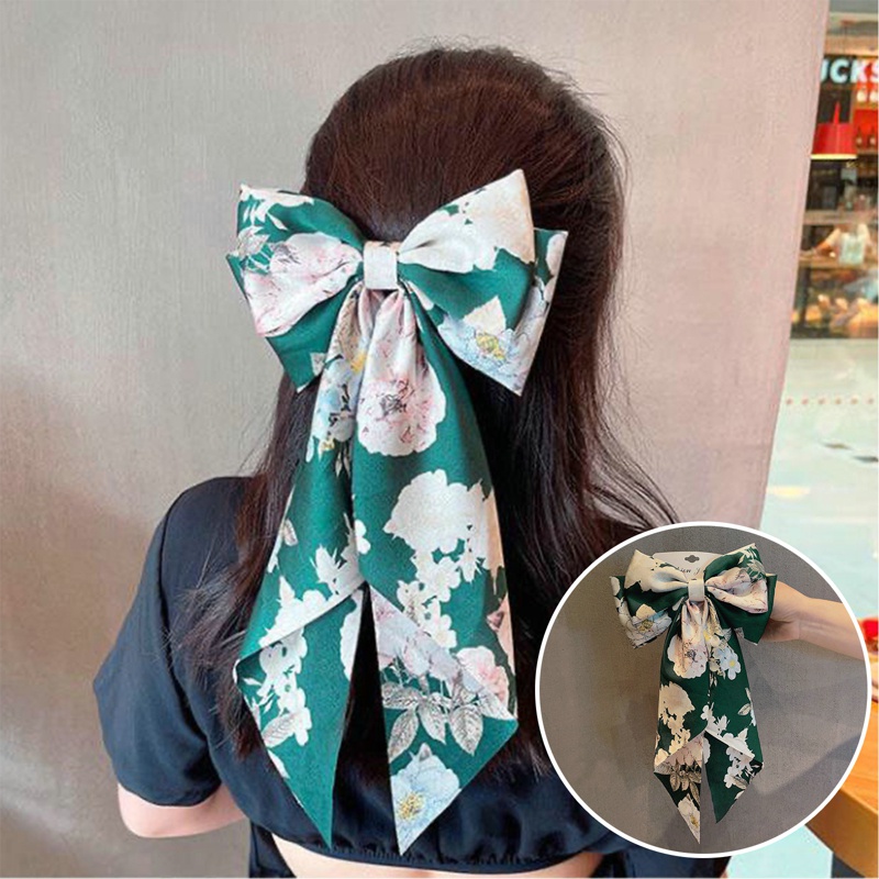 Kẹp Tóc Nơ Dài In Họa Tiết Hoa Thời Trang Cho Nữ dreamdiary