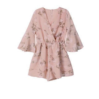 Jumpsuit/đồ bay dáng ngắn hoa nhí tay loe cổ chữ V cổ tim