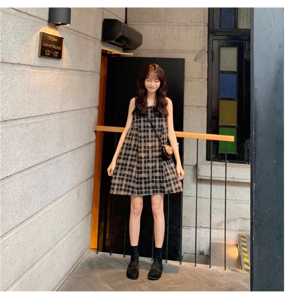 VÁY BABYDOLL HAI DÂY HỌA TIẾT KẺ CARO CỰC XINH