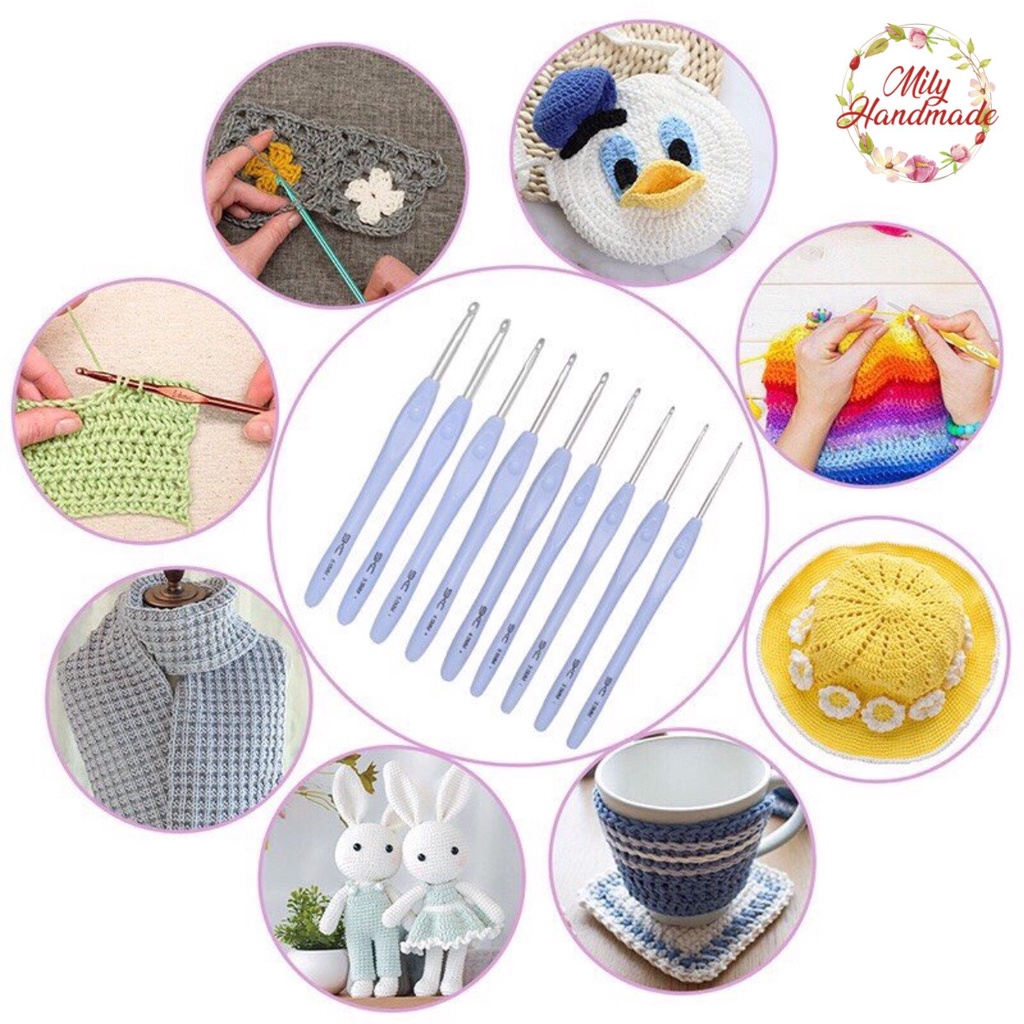 Bộ 9 Kim móc len SKC cán mềm (size 2mm đến 6mm)