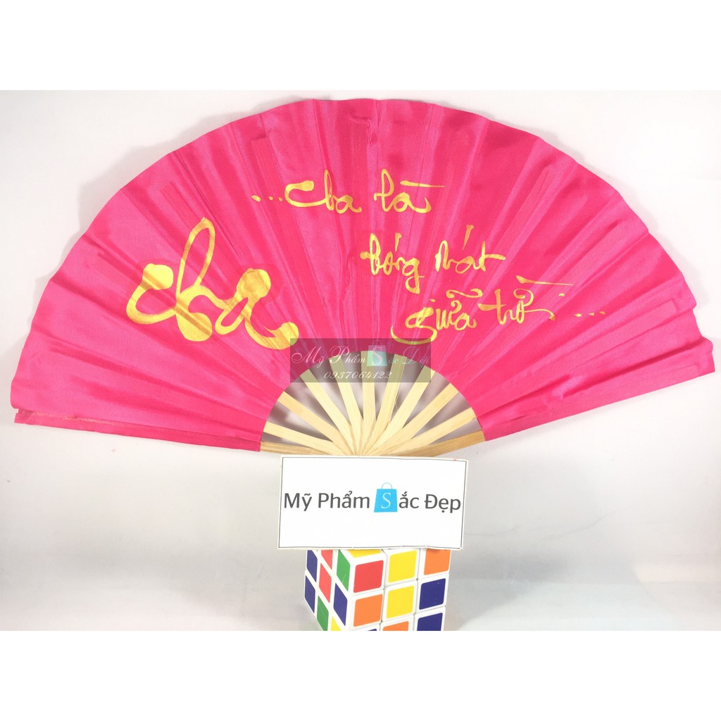 Quạt lụa cầm tay thư pháp loại nhỏ
