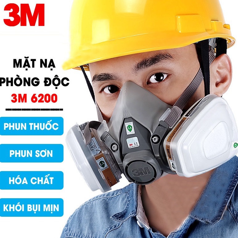 Mặt Nạ Phòng Độc 3M6200 Đủ 7 Chi Tiết, Chống Độc, Phun Sơn, Hóa Chất, Thuốc Trừ Sâu