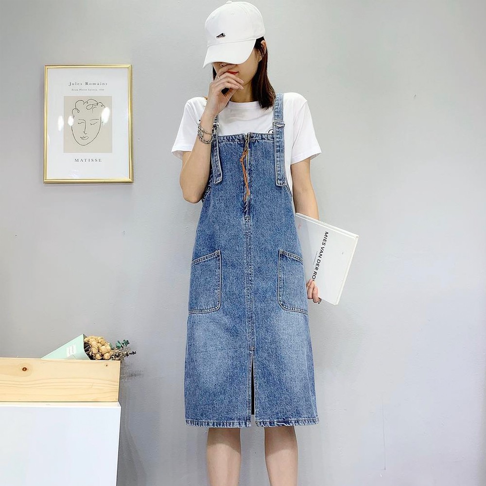 Yếm váy jean HANOIJEAN - Váy yếm dài dây kéo ulzzang yếm phong cách Hàn Quốc YJ014 | BigBuy360 - bigbuy360.vn