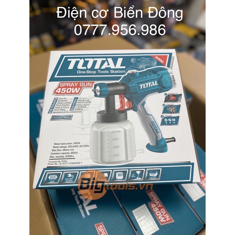 Máy phun sơn FREESHIP Máy phun sơn Total TT3506 - 450W hoạt động bằng nguồn điện, là dụng cụ để sơn vật liệu..