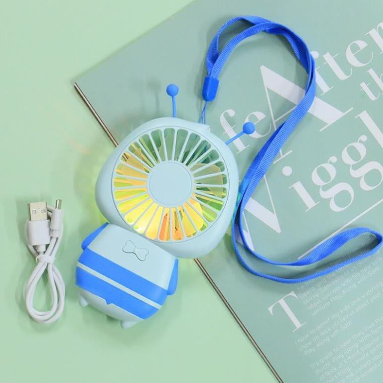 Quạt mini cầm tay đeo cổ hình CHÚ ONG phát sáng  Đổi màu sắc liên tục  Quạt Tích điện USB  Cực mát