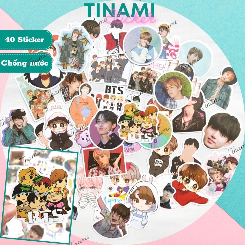 40 Sticker hình dán chống nước Idol BTS hình to ép lụa trang trí sưu tầm làm quà Tinami BTS-002