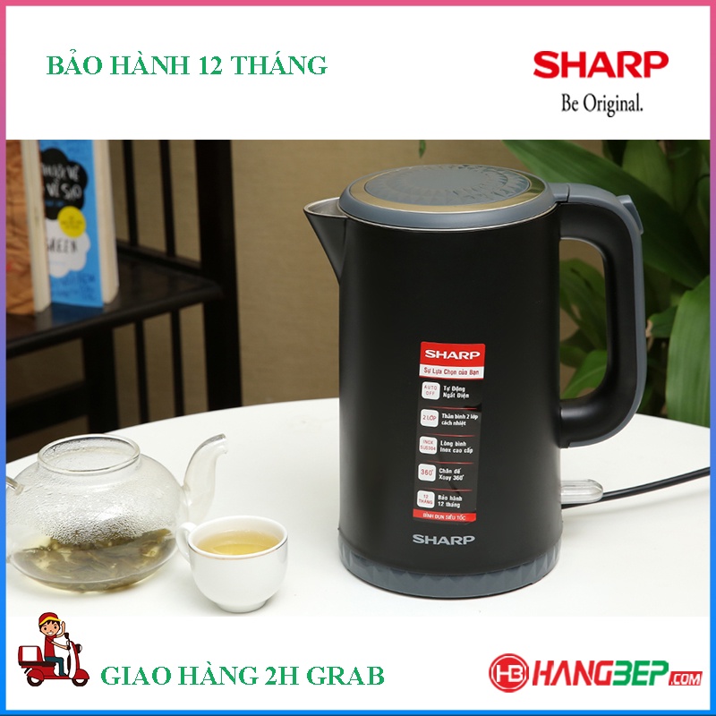 Bình đun siêu tốc 2 lớp Sharp 1.7 lít EKJ-17EVPS-BK - Bảo hành chính hãng 12 tháng toàn quốc