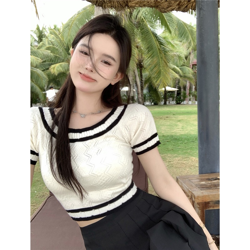 Áo QADCOL dệt kim phong cách Hàn Quốc thiết kế đơn giản cho nữ