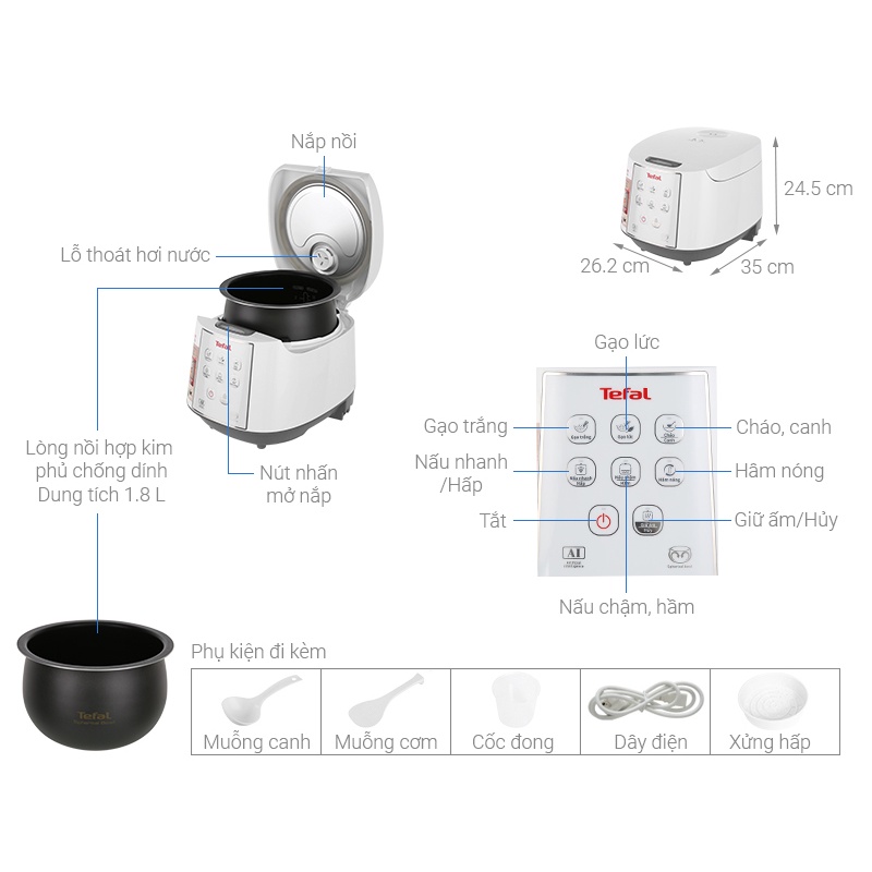 Nồi cơm điện tử Tefal 1.8 lít RK732168- HÀNG CHÍNH HÃNG