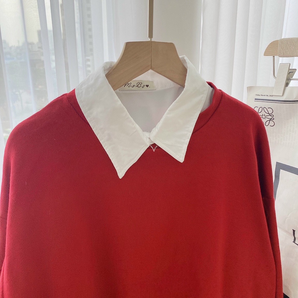 set đồ nữ, đầm sơ mi trắng kèm áo khoác chui đầu đỏ diện đi chơi noel cực xinh luôn hàng cao cấp Tay Thi Shop | BigBuy360 - bigbuy360.vn