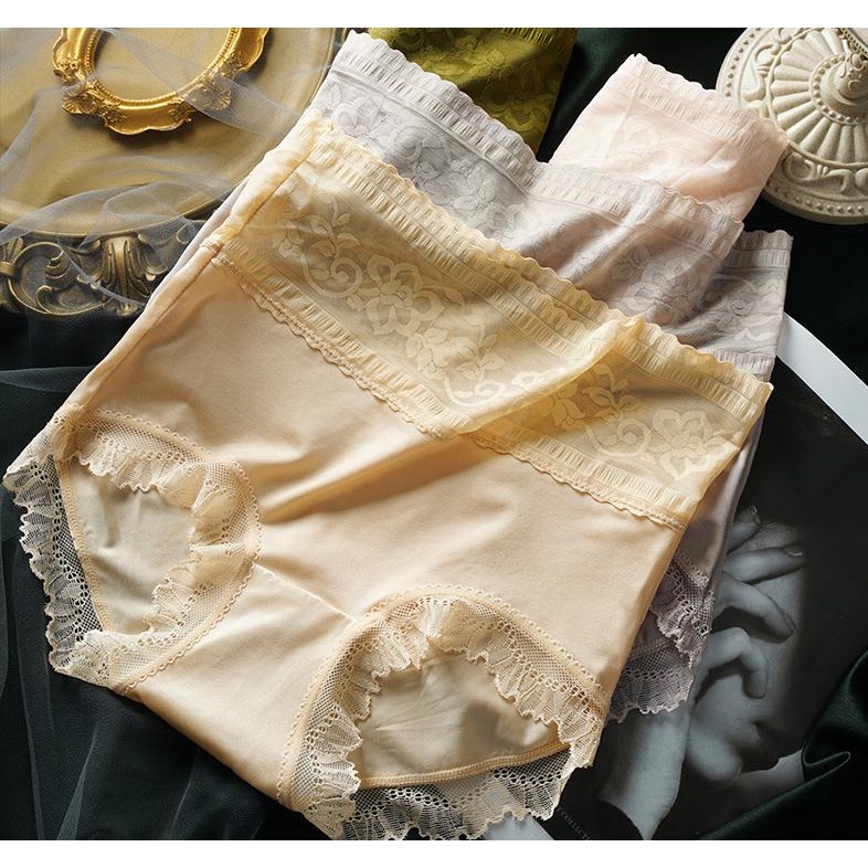 141157 Quần Lót Lụa Satin Viền Ren Lưng Vừa Mềm Mại Và Thoáng Khí Cho Nữ