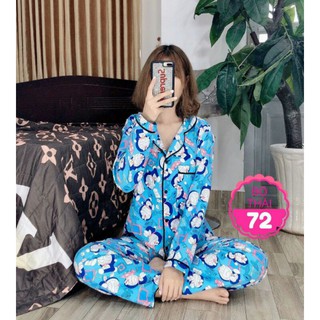 (HÌNH THẬT) ĐỒ BỘ PIJAMA DORAEMON KATE THÁI TAY DÀI FULL VIỀN CÓ TÚI