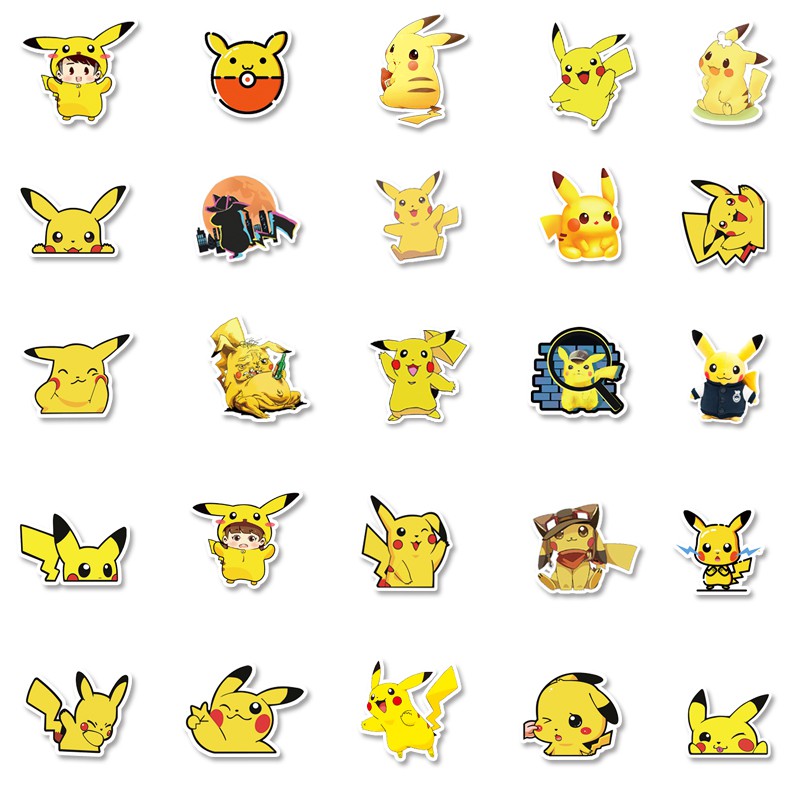 Set 50 Miếng Dán Trang Trí Chống Thấm Nước Hình Pikachu Dễ Thương