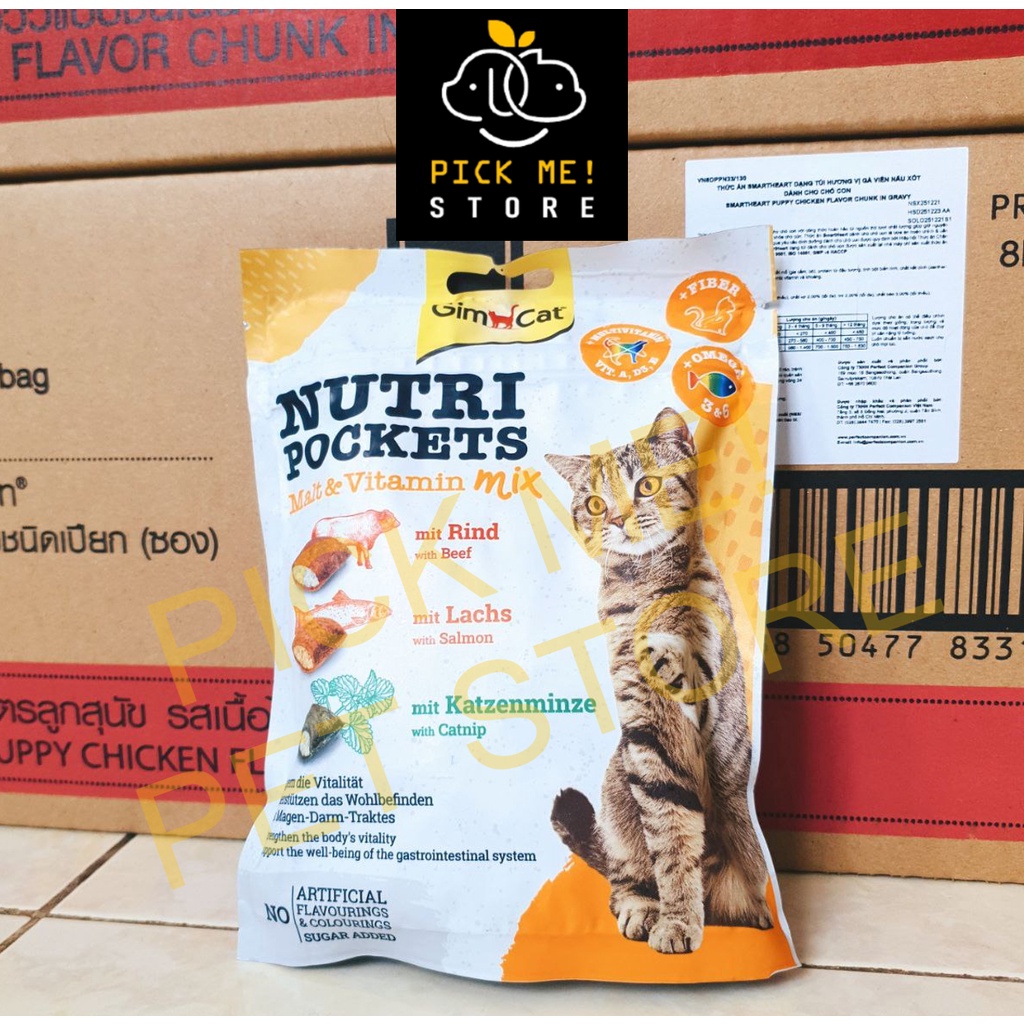 [Gói 150g] Snack GimCat Nutri Pockets - Bánh Quy Thưởng Giòn Dinh Dưỡng Có Nhân Dành Cho Mèo