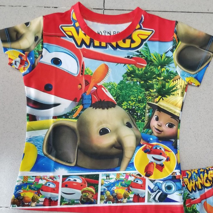 Bộ thun cotton lạnh in hoạt hình đội bay siêu đẳng