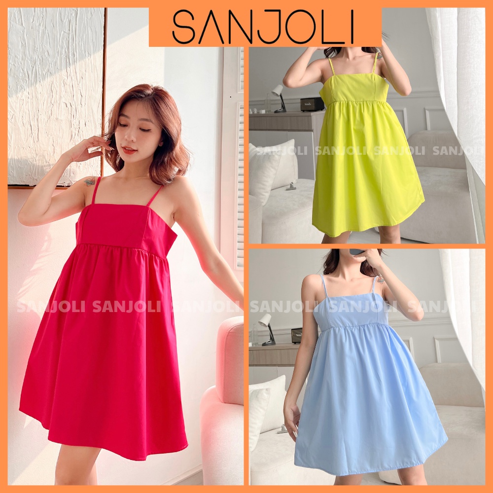 Đầm 2 Dây SANJOLI Váy Babydoll Hai Dây Nữ Phồng Hàn Quốc Năng Động Xinh Đẹp Dáng Ngắn (Ảnh tự chụp) VD067