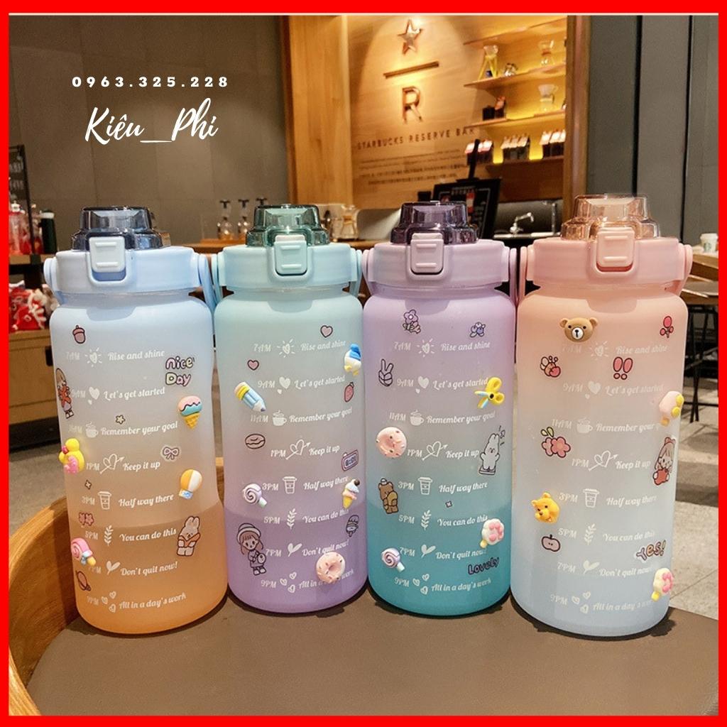 Bình Đựng Nước2L Dễ Thương Cute Có Vạch Báo Giờ Uống Nước - Bình Nước Tặng Sticker Nắp Kín Chống Tràn Tiện Dụng