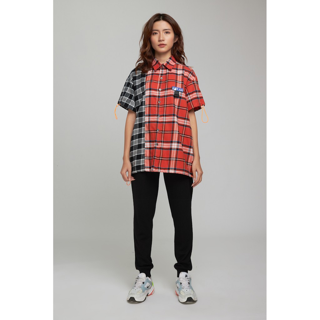 Áo Sơ Mi BOO Ngắn Tay Nam Nữ Unisex Dáng Rộng Kẻ Caro Phối 2 Màu Độc Lạ Cá Tính