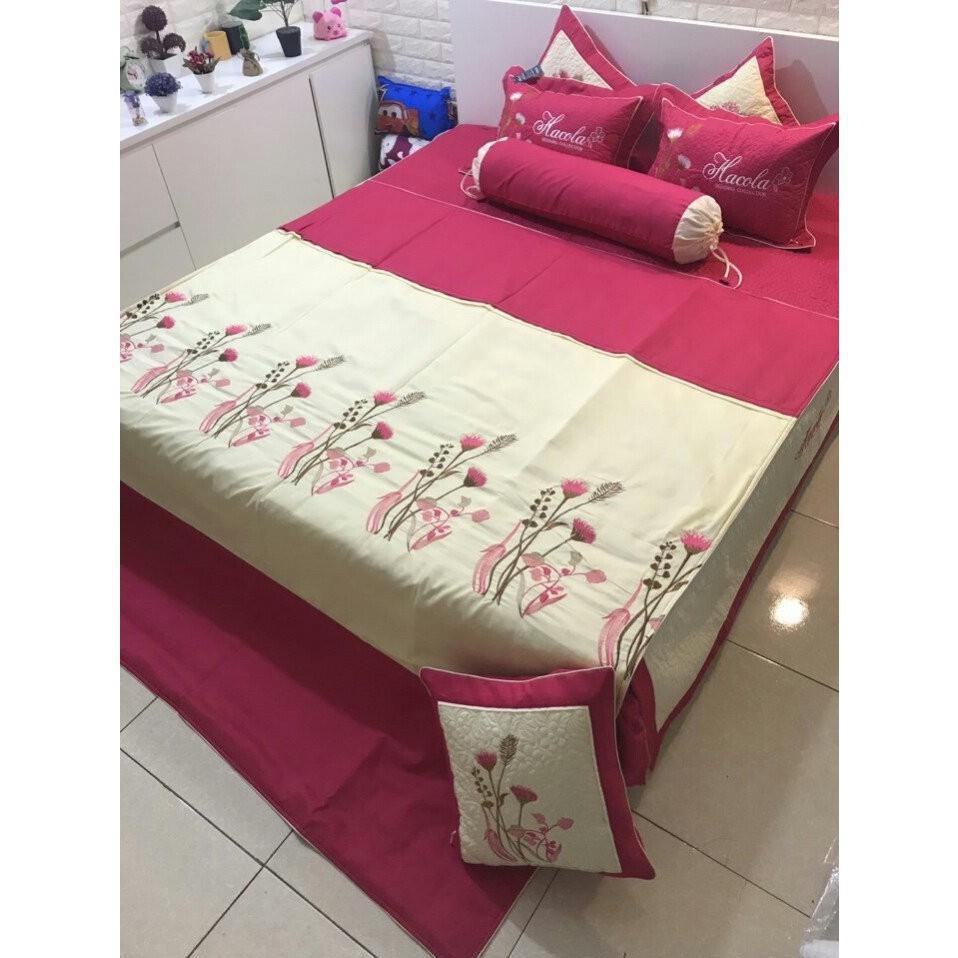 Bộ chăn ga gối Satin thêu 7 món