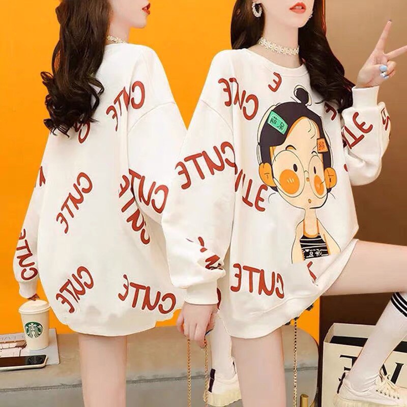 Áo sweater nỉ thun form rộng hàn quốc mầu trắng cổ tròn dài tay ấm cute giá rẻ G053 | BigBuy360 - bigbuy360.vn