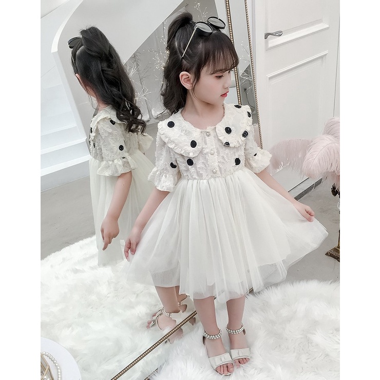Váy công chúa tiểu thư bé gái họa tiết chấm bi tay lỡ  size 12-19kg DCC01