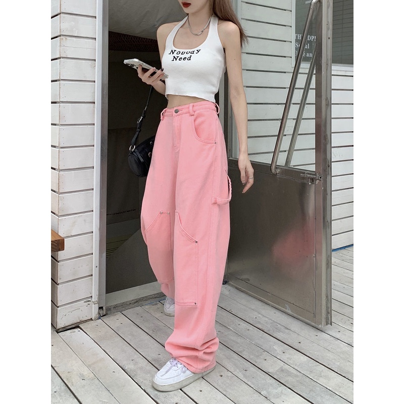 Jiashucheng Quần Jean Dài Lưng Cao Ống Rộng Dáng Suông Thời Trang Mùa Hè Cho Nữ