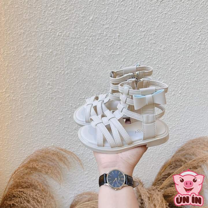 Giày sandal cho bé gái - Dép chiến binh cao cổ quai chéo kéo khóa phối Nơ đáng yêu phong cách Hàn Quốc cho bé MG6001
