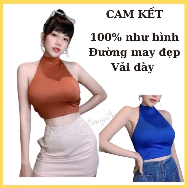 Áo Yếm Thun Hở Lưng Đồ Đi Biển Nữ Có Kèm Mút Đệm Độn Ngực Cột Buộc Dây Sau Lưng Sát Nách Sexy Trắng Đen Xanh Cam Vàng