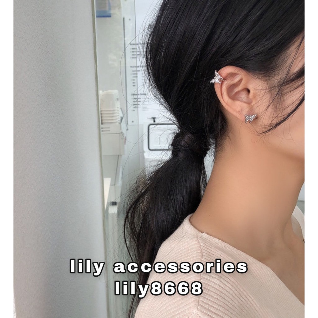 khuyên tai và kẹp tai không cần xỏ lỗ hình bướm đính kim