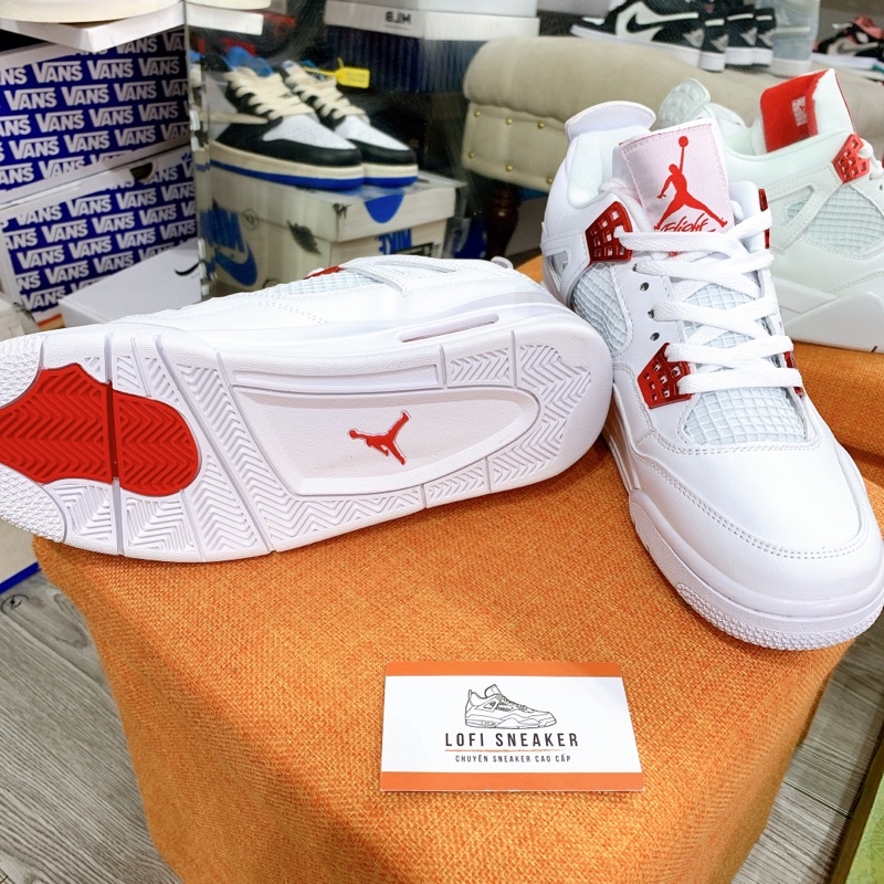 Giày Bóng Rổ Jordan 4 Retro White Red , JD4 Trắng Đỏ