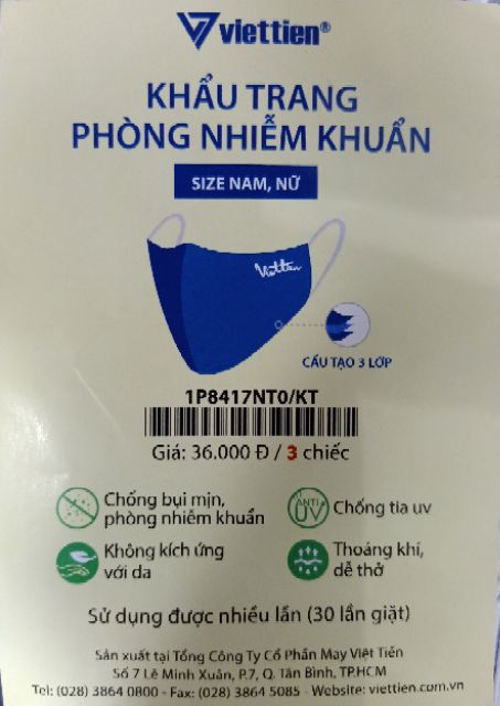 [VIỆT TIẾN] combo 5 khẩu trang = 60k . 1 khẩu trang= 12k | BigBuy360 - bigbuy360.vn