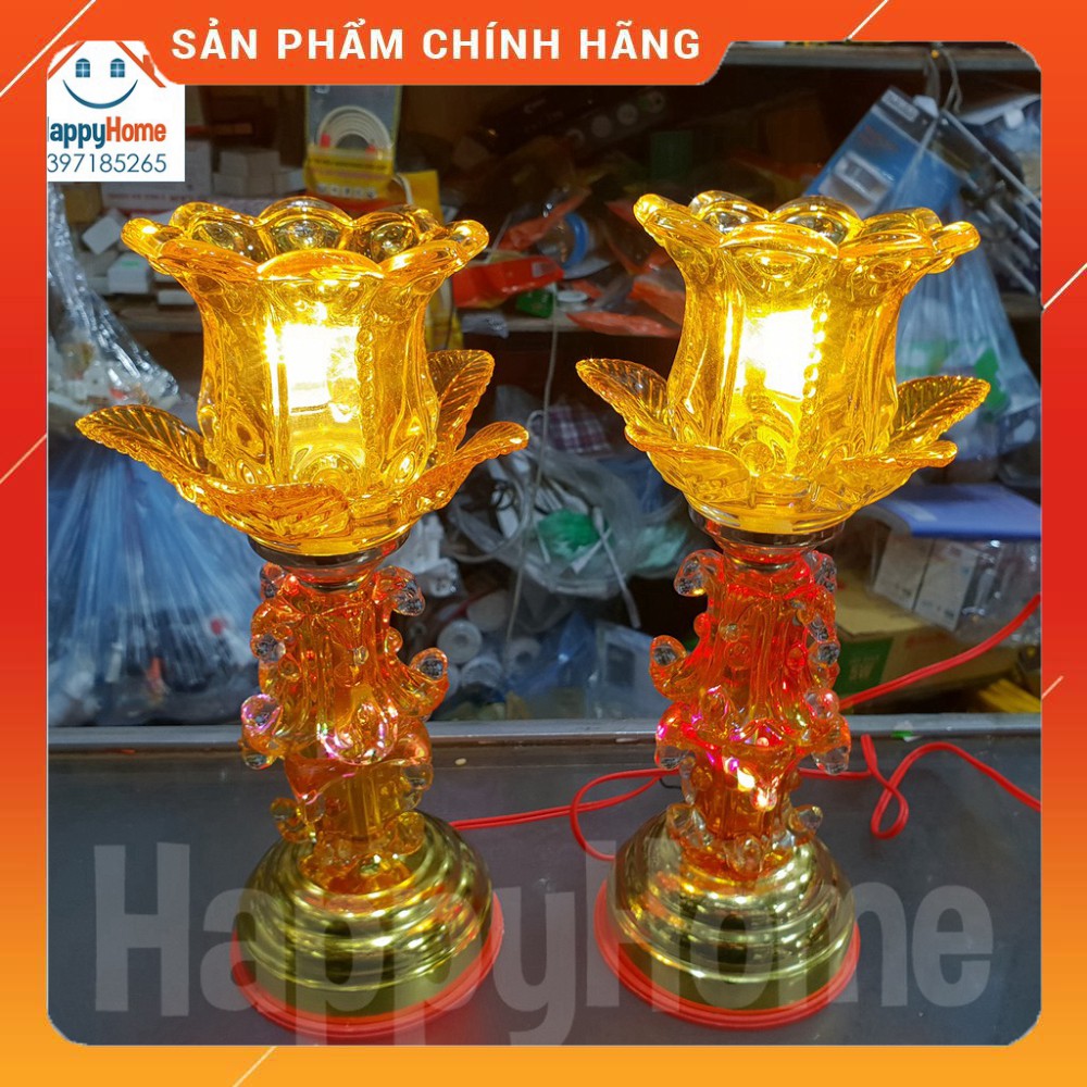 bán hàng sỉ lẻ (Hàng Loại 1) ĐÈN THỜ THUỶ TINH HOA SEN 1 BÔNG 30CM (1 Đôi) bán hàng uy tín