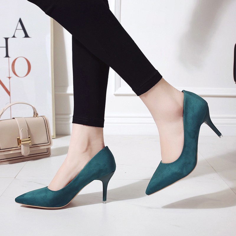 Giày Cao Gót Nhung Mũi Nhọn Cho Nữ (6 Màu)