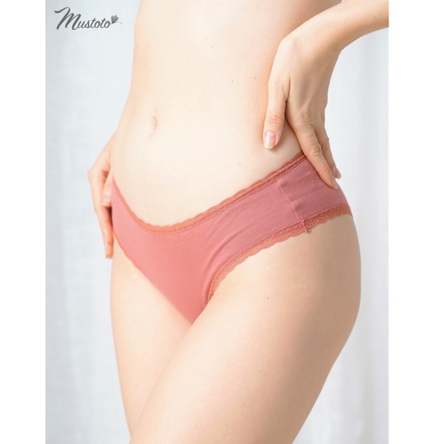 Quần Lót Nữ Trơn Cotton Organic Viền Ren Lưng Thấp Michelia