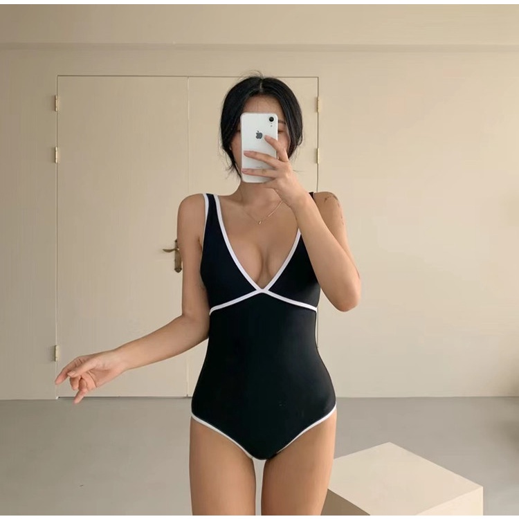 ❣️ Bikini 1 Mảnh Trơn Khoét Lưng Gợi Cảm Màu Đen/ Trắng BIKI10