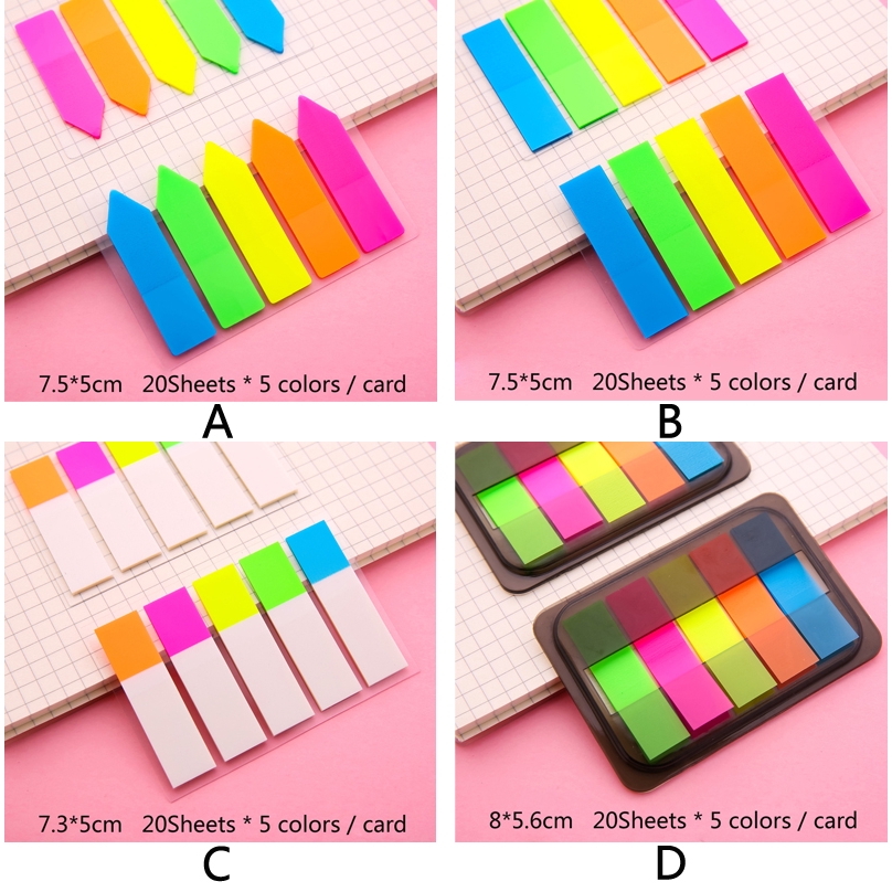 Set 20 tờ giấy ghi chú trong suốt màu huỳnh quang