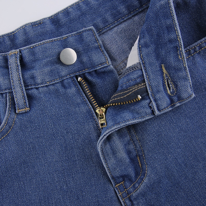 Quần Jeans Dài Lưng Cao Ống Đứng Có Túi Thời Trang Cho Nữ