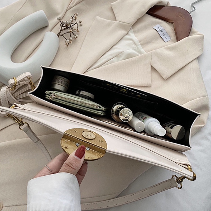 IELGY Túi Đeo Vai Màu Đen Có Khóa Phong Cách Pháp Thời Trang Cho Nữ