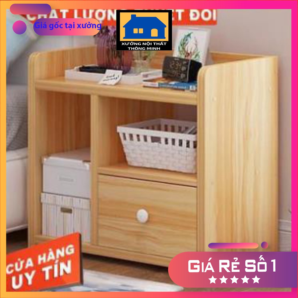 Tủ đầu giường trang trí phòng ngủ chất liệu gỗ công nghiệp phủ melamin bóng láng chống ẩm mốc