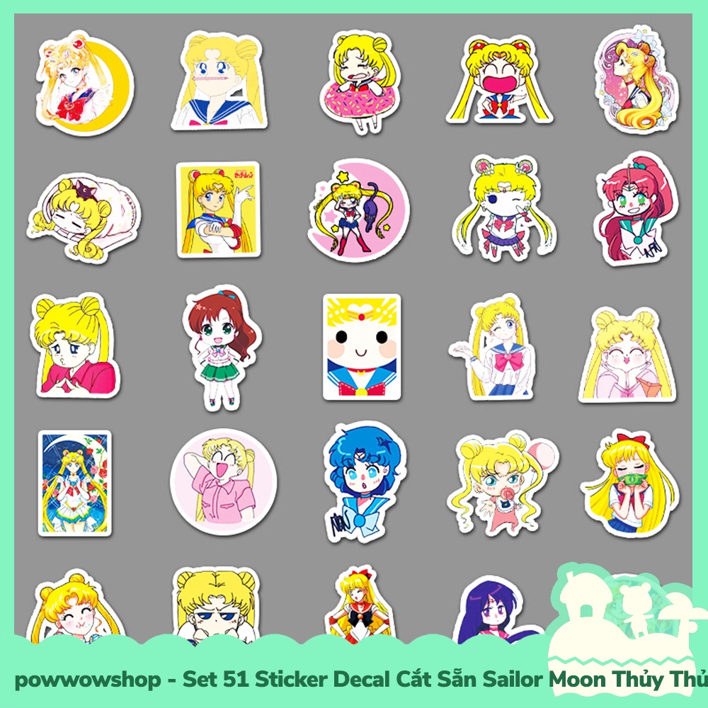 [Sẵn VN - Hỏa Tốc] Set 51 Sticker Mini Decal Dán Trang Trí Vật Dụng Mẫu Anime Manga Sailor Moon Thủy Thủ Mặt Heo Cute