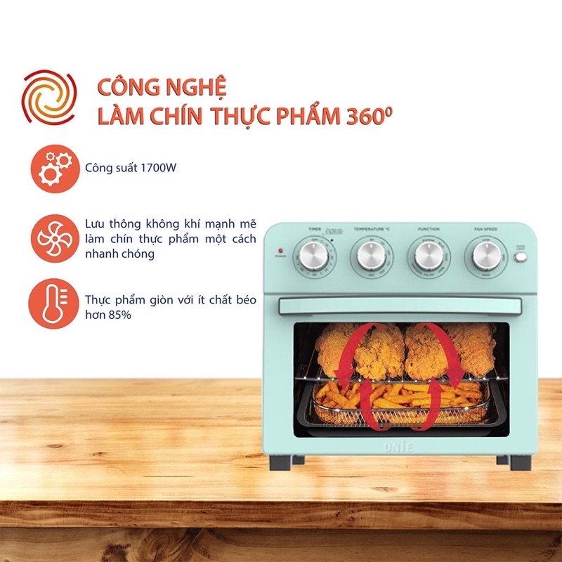Lò nướng kiêm nồi chiên không dầu tiện lợi UNIE Q37 1700W, dung tích 25L - Hàng chính hãng