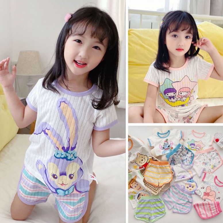 Set Đồ 2 Món Phối Quần Short Vải Cotton Thời Trang Xinh Xắn Dành Cho Bé