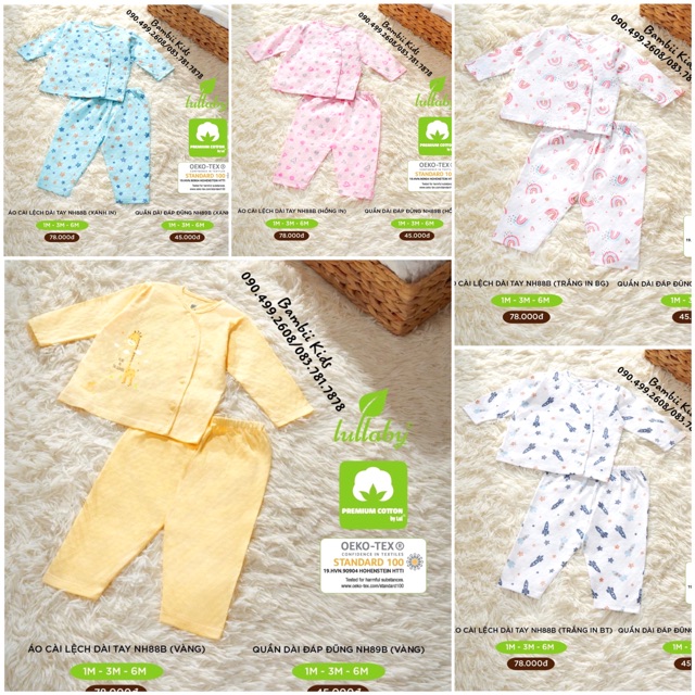 [LULLABY SALE] Bộ dài tay cài lệch Vải Thở thu đông Sơ Sinh / Bé Trai / Bé Gái