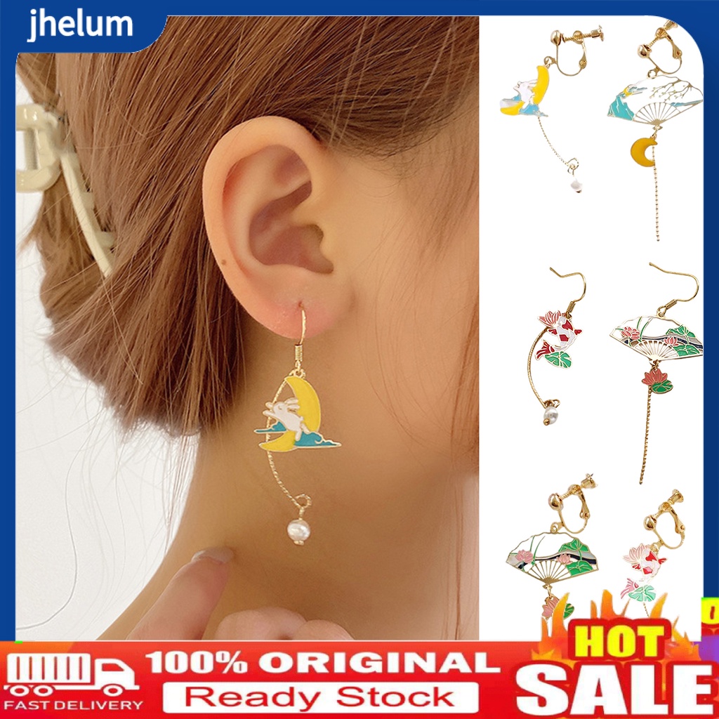 1 Cặp Bông Tai Tua Rua Dài Bằng Đồng Đính Ngọc Trai/Động Vật Dễ Thương Cho Nữ