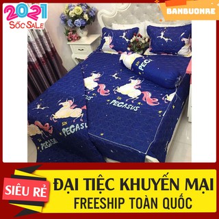 Bộ 1 ga chun kèm 2 vỏ gối nằm poly m6 ngựa đuôi hồng